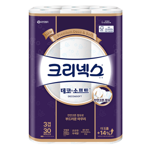 크리넥스 데코 앤 소프트 화장지 3겹, 27m, 30롤, 1개