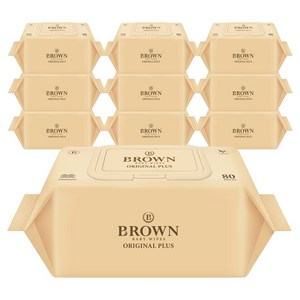 브라운 오리지널 플러스 도톰한 엠보싱 저자극 아기 물티슈 캡형, 55g, 80매, 10개