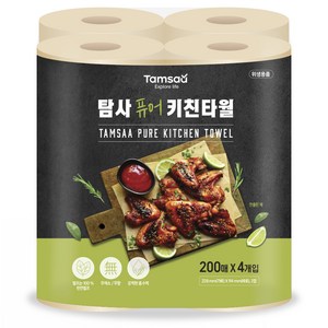 탐사 퓨어 무표백 키친타올 2겹 200매, 4롤, 1개