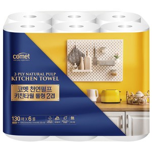 코멧 천연펄프 키친타올 롤형 2겹 130매, 6롤, 1개